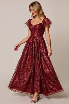 Cabernet A Line Appliqued Long Bridesmaid Dress with Sleeves