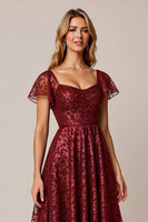 Load image into Gallery viewer, Cabernet A Line Appliqued Long Bridesmaid Dress with Sleeves