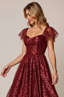 Load image into Gallery viewer, Cabernet A Line Appliqued Long Bridesmaid Dress with Sleeves