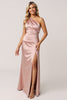 Load image into Gallery viewer, Dusty Rose Sheath Satin One Shoulder Long Bridesmaid Dress with Slit