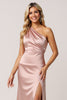 Load image into Gallery viewer, Dusty Rose Sheath Satin One Shoulder Long Bridesmaid Dress with Slit