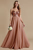 Load image into Gallery viewer, Sparkly Dusty Rose A Line Spaghetti Staps Long Bridesmaid Dress
