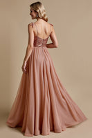 Load image into Gallery viewer, Sparkly Dusty Rose A Line Spaghetti Staps Long Bridesmaid Dress
