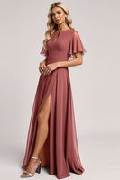 Load image into Gallery viewer, Vintage Mauve A Line Keyhole Long Bridesmaid Dress with Slit