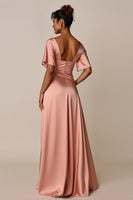 Load image into Gallery viewer, Blush V-Neck Satin Long Bridesmaid Dress with Slit