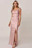 Load image into Gallery viewer, Candy Pink Sheath Satin Long Bridesmaid Dress with Slit