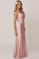 Load image into Gallery viewer, Candy Pink Sheath Satin Long Bridesmaid Dress with Slit