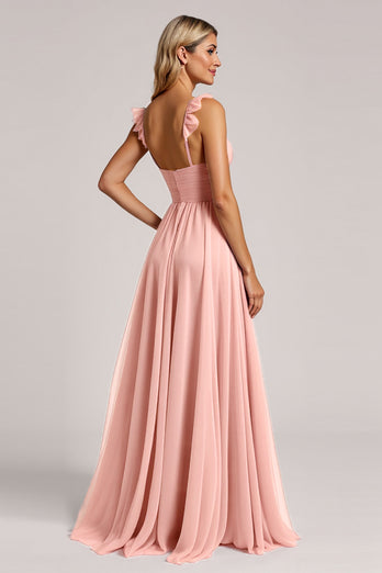 Blush A Line Ruched Sweetheart Long Bridesmaid Dress