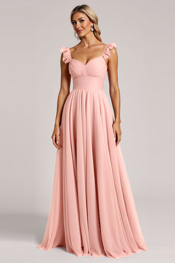 Blush A Line Ruched Sweetheart Long Bridesmaid Dress