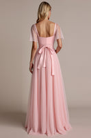 Load image into Gallery viewer, Candy Pink A Line Sweetheart Tulle Long Bridesmaid Dress with Slit