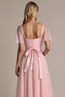 Load image into Gallery viewer, Candy Pink A Line Sweetheart Tulle Long Bridesmaid Dress with Slit