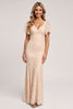 Load image into Gallery viewer, Apricot Sheath V-Neck Long Bridesmaid Dress with Appliques