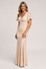 Load image into Gallery viewer, Apricot Sheath V-Neck Long Bridesmaid Dress with Appliques