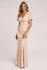 Load image into Gallery viewer, Apricot Sheath V-Neck Long Bridesmaid Dress with Appliques