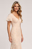 Load image into Gallery viewer, Apricot Sheath V-Neck Long Bridesmaid Dress with Appliques