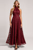 Load image into Gallery viewer, Cabernet A Line Halter Ruched Lace Long Bridesmaid Dress with Appliques