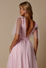 Load image into Gallery viewer, Candy Pink A Line V-Neck Tulle Long Bridesmaid Dress