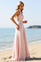 Load image into Gallery viewer, Candy Pink Halter Satin Long Bridesmaid Dress