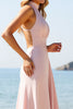 Load image into Gallery viewer, Candy Pink Halter Satin Long Bridesmaid Dress