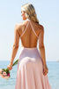 Load image into Gallery viewer, Candy Pink Halter Satin Long Bridesmaid Dress