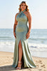 Load image into Gallery viewer, Eucalyptus Plus Size Sheath Satin Long Bridesmaid Dress with Slit