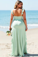 Load image into Gallery viewer, Mint Green Chiffon Plus Size Sheath Long Bridesmaid Dress