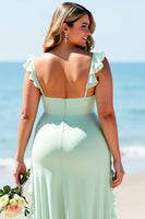 Load image into Gallery viewer, Mint Green Chiffon Plus Size Sheath Long Bridesmaid Dress