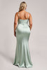 Load image into Gallery viewer, Sage Green Plus Size Satin Long Bridesmaid Dress with Slit