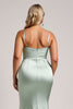 Load image into Gallery viewer, Sage Green Plus Size Satin Long Bridesmaid Dress with Slit