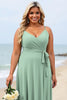 Load image into Gallery viewer, Sage Green Plus Size Chiffon Spaghetti Straps Long Bridesmaid Dress