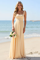 Load image into Gallery viewer, Daffodil Sheath Chiffon Square Neck Long Bridesmaid Dress