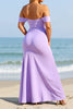 Load image into Gallery viewer, Lilac Satin Off the Shoulder Sheath Long Bridesmaid Dress with Slit