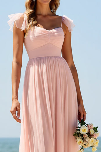 Blush Sweetheart A Line Long Bridesmaid Dress with Slit