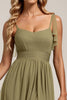Load image into Gallery viewer, Olive Spaghetti Straps Tulle Sheath Long Bridesmaid Dress with Slit