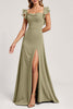Load image into Gallery viewer, Olive Ruffled A Line Long Bridesmaid Dress with Slit