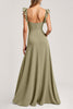 Load image into Gallery viewer, Olive Ruffled A Line Long Bridesmaid Dress with Slit