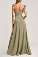 Load image into Gallery viewer, Olive Ruffled A Line Long Bridesmaid Dress with Slit