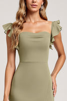 Load image into Gallery viewer, Olive Ruffled A Line Long Bridesmaid Dress with Slit