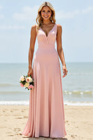 Load image into Gallery viewer, Blush Deep V-Neck A Line Long Bridesmaid Dress