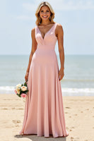 Load image into Gallery viewer, Blush Deep V-Neck A Line Long Bridesmaid Dress