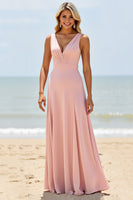 Load image into Gallery viewer, Blush Deep V-Neck A Line Long Bridesmaid Dress