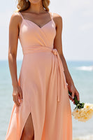 Load image into Gallery viewer, Sunset Chiffon Spaghetti Straps Long Bridesmaid Dress with Slit