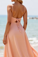 Load image into Gallery viewer, Sunset Chiffon Spaghetti Straps Long Bridesmaid Dress with Slit