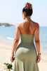 Load image into Gallery viewer, Olive Plus Size Halter Sheath Satin Long Bridesmaid Dress with Slit
