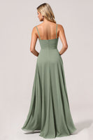 Load image into Gallery viewer, Eucalyptus Chiffon A Line Long Bridesmaid Dress with Slit