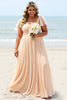 Load image into Gallery viewer, Apricot A Line Chiffon Pleated Long Bridesmaid Dress with Slit