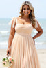 Load image into Gallery viewer, Apricot A Line Chiffon Pleated Long Bridesmaid Dress with Slit