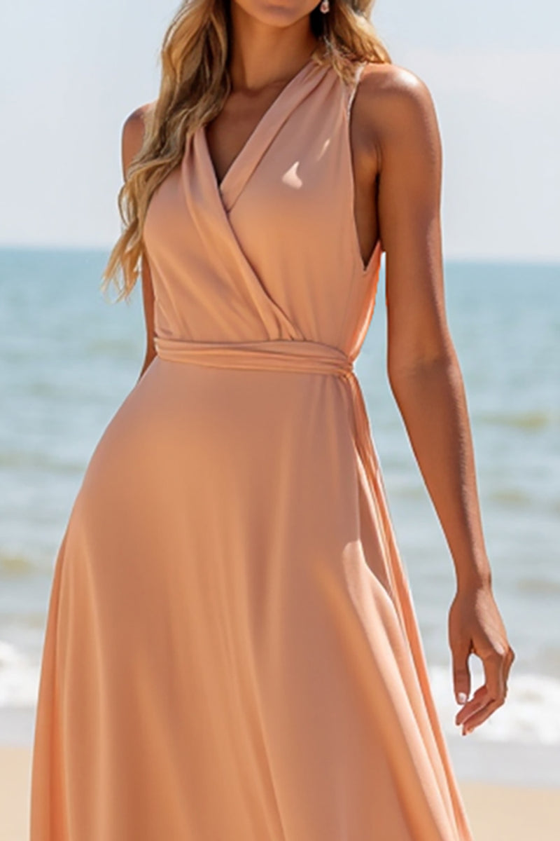 Load image into Gallery viewer, Sunset Chiffon Spaghetti Straps A Line Long Bridesmaid Dress
