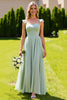 Load image into Gallery viewer, Sage Green Chiffon Spaghetti Straps A Line Long Bridesmaid Dress