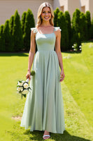 Load image into Gallery viewer, Sage Green Chiffon Spaghetti Straps A Line Long Bridesmaid Dress